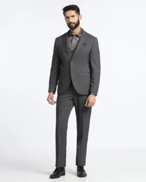 Grey Three Piece Textured Suit - Zyme