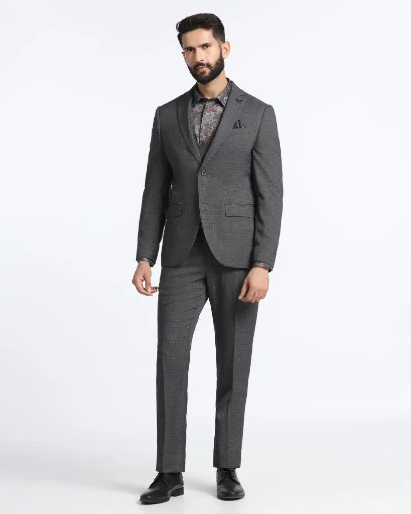 Grey Three Piece Textured Suit - Zyme